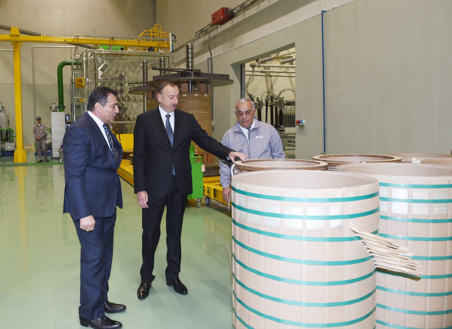 President Aliyev attends opening of large-size transformer plant, lays foundation stone for new enterprise (PHOTO)