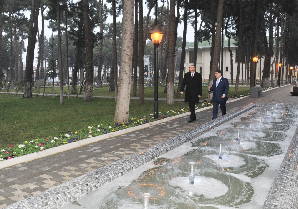 President Ilham Aliyev attends the opening of Youth House in Qovlar, Tovuz