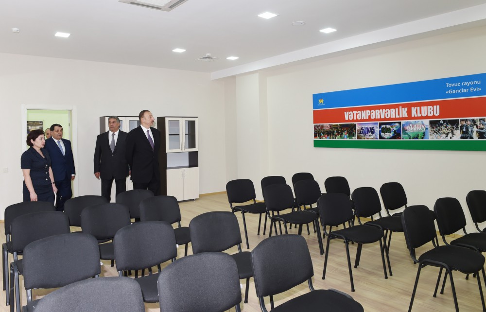 President Ilham Aliyev attends the opening of Youth House in Qovlar, Tovuz