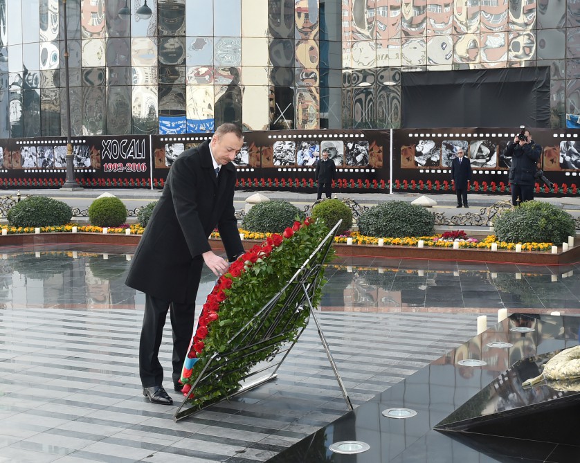 President Aliyev with spouse attend ceremony to commemorate Khojaly tragedy victims (PHOTO)