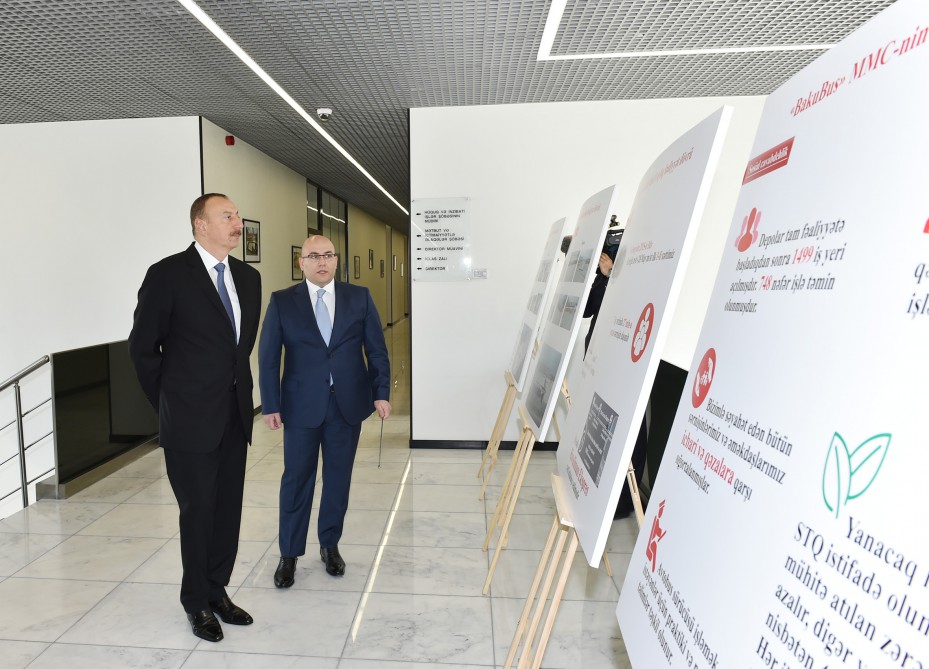 President Aliyev attends opening of Bakubus LLC’s second bus depot