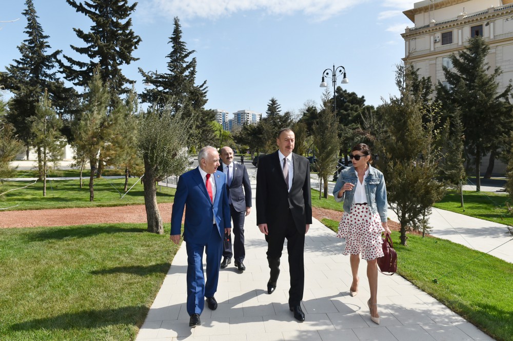 President Aliyev, spouse review conditions created at new park in Baku