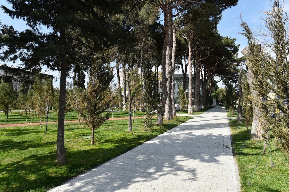President Aliyev, spouse review conditions created at new park in Baku