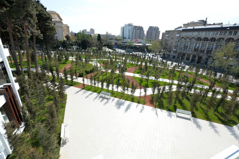 President Aliyev, spouse review conditions created at new park in Baku