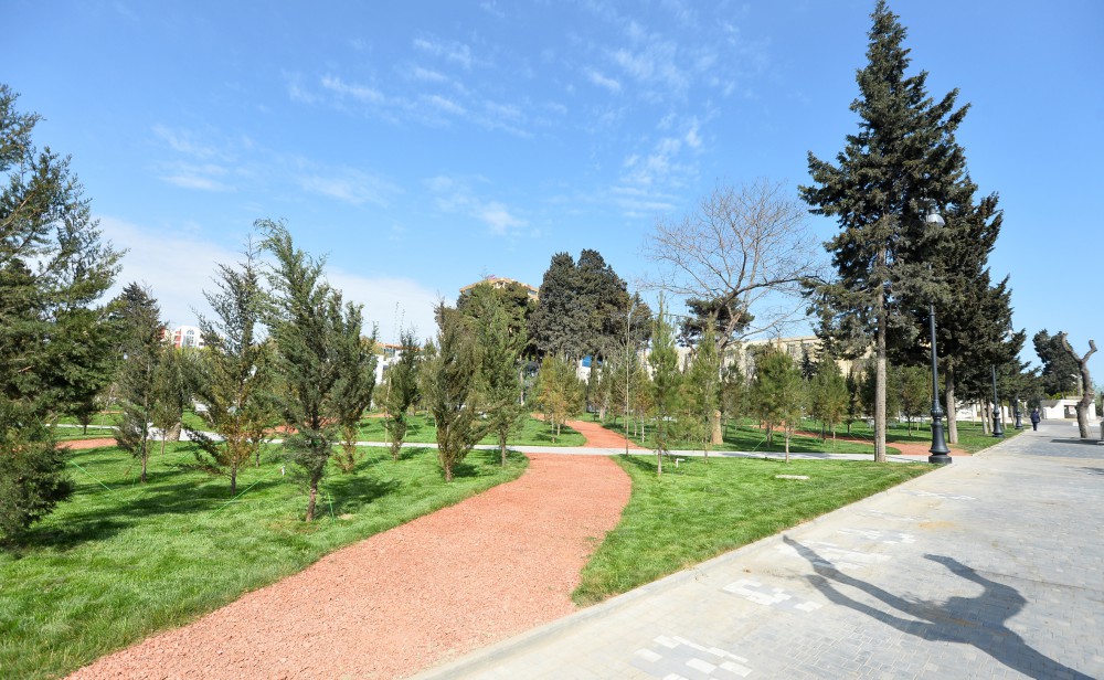 President Aliyev, spouse review conditions created at new park in Baku