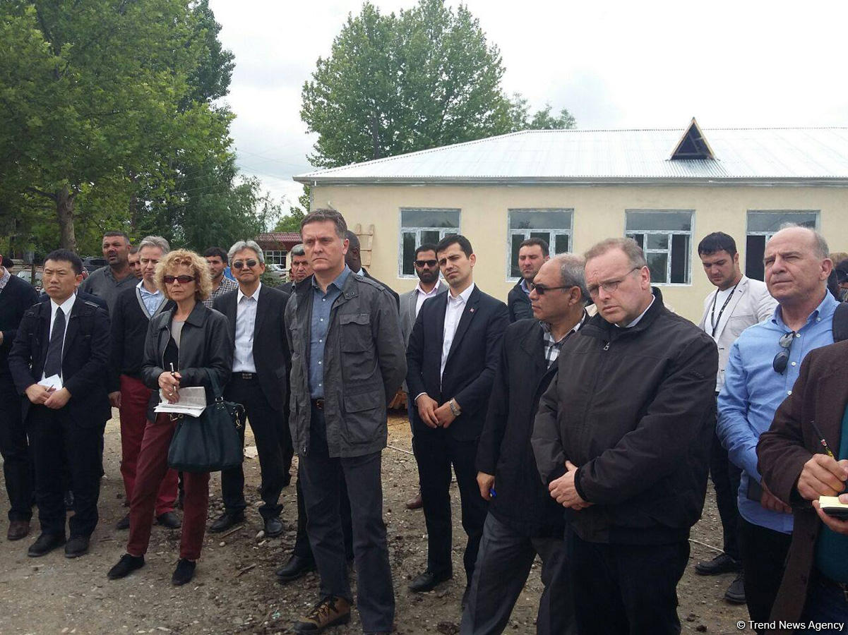 Diplomats visit Azerbaijan’s Aghdam, view houses shelled by Armenians