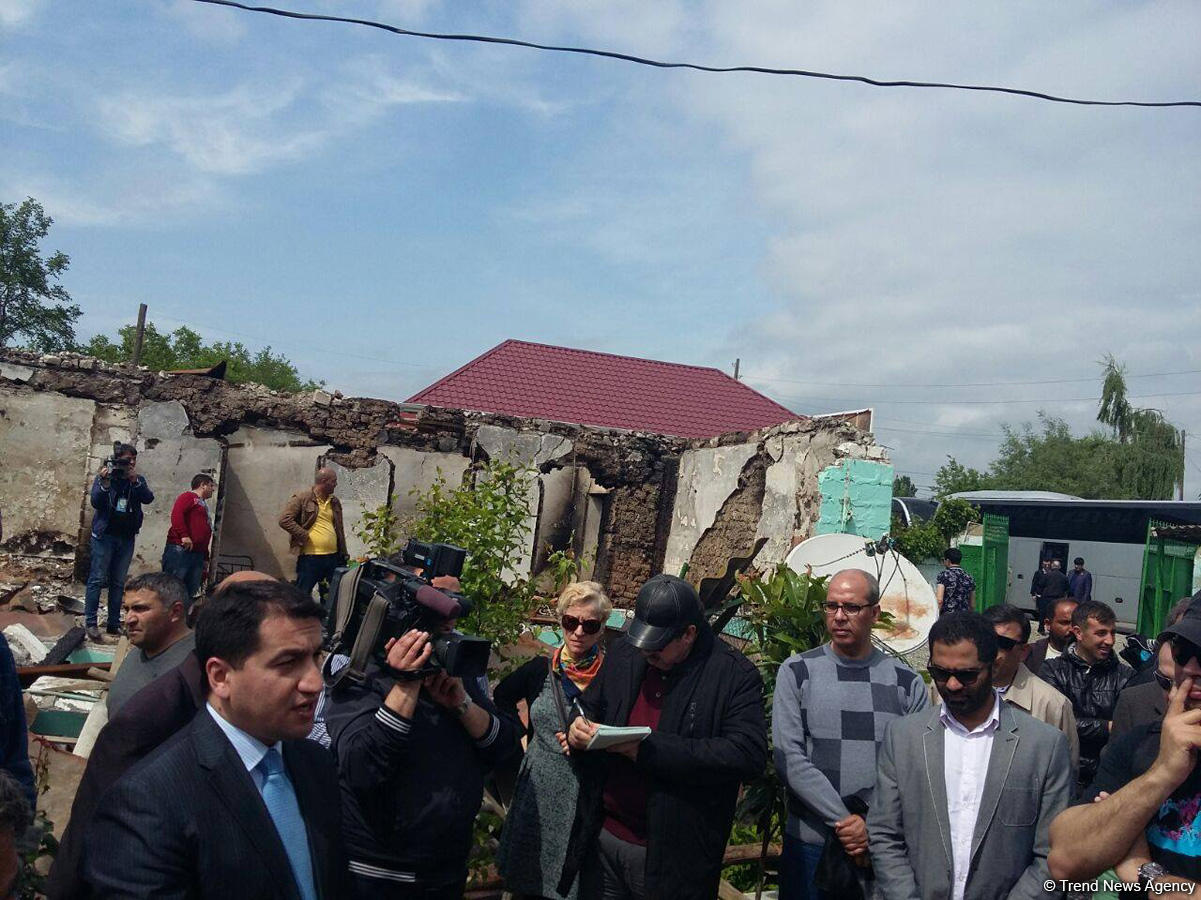 Diplomats visit Azerbaijan’s Aghdam, view houses shelled by Armenians