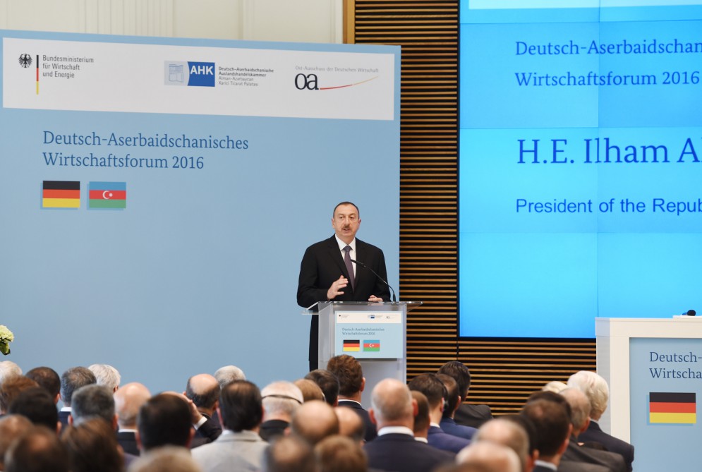 President Ilham Aliyev at Azerbaijan-Germany business forum in Berlin