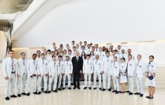Azerbaijani president attends see-off ceremony for athletes competing at Rio Olympics (PHOTO)