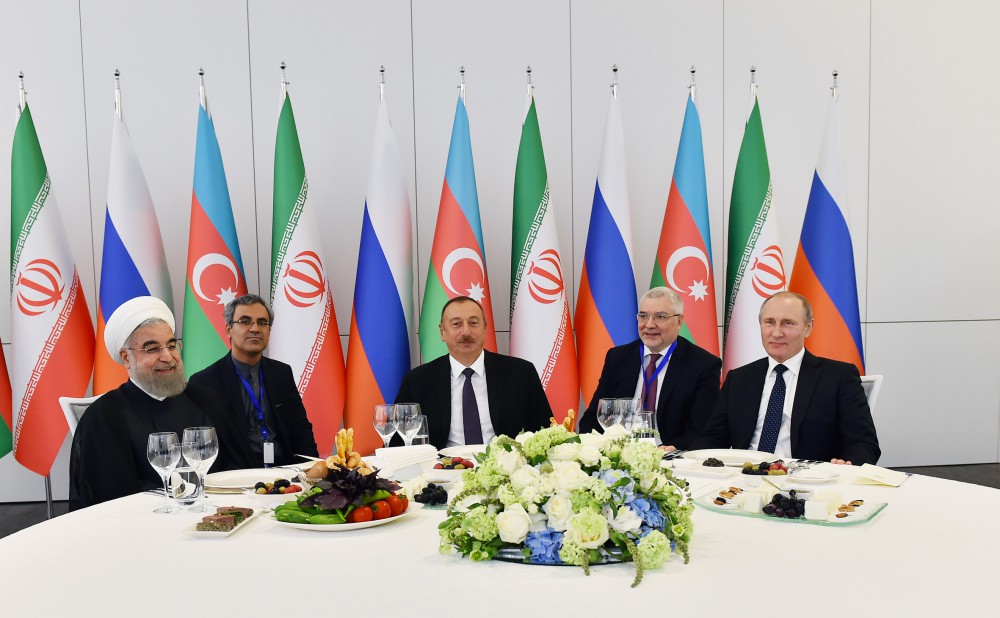 Official reception hosted on behalf of President Aliyev in honor of Iranian and Russian leaders