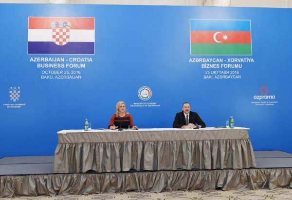 Azerbaijani, Croatian presidents attend business forum in Baku