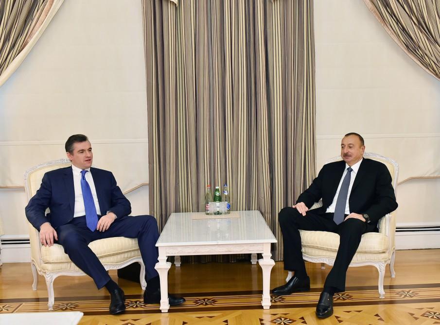 Ilham Aliyev meets head of Russian State Duma committee (PHOTO)