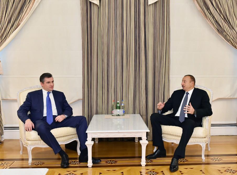 Ilham Aliyev meets head of Russian State Duma committee (PHOTO)