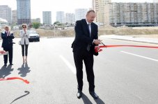 Azerbaijani president, first lady attend opening of newly-built roads in Baku (PHOTO)
