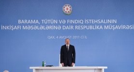 Ilham Aliyev chairs conference on development of sericulture, tobacco, hazelnut production in Gakh (PHOTO)