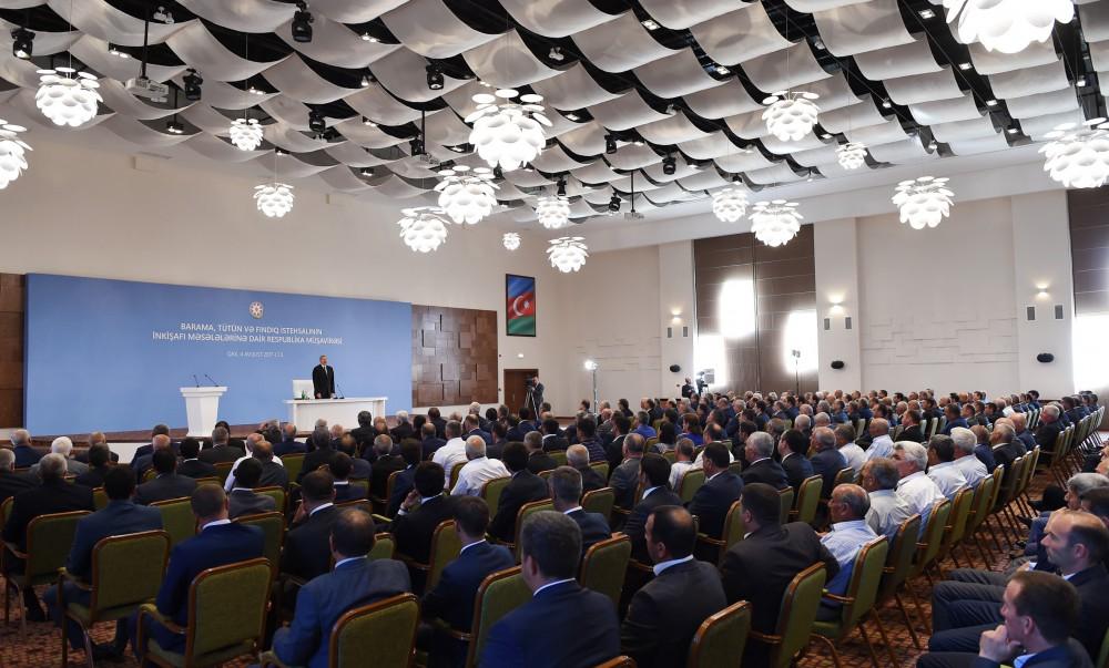 Ilham Aliyev chairs conference on development of sericulture, tobacco, hazelnut production in Gakh (PHOTO)