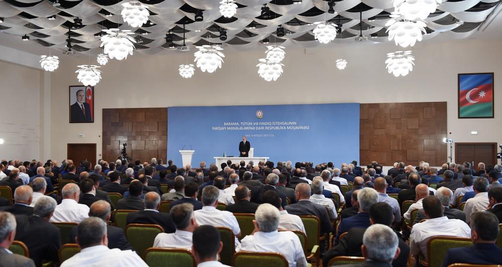 Ilham Aliyev chairs conference on development of sericulture, tobacco, hazelnut production in Gakh (PHOTO)