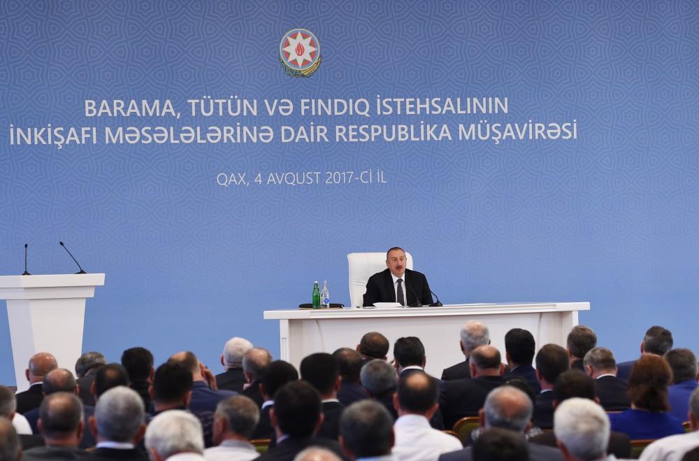 Ilham Aliyev chairs conference on development of sericulture, tobacco, hazelnut production in Gakh (PHOTO)