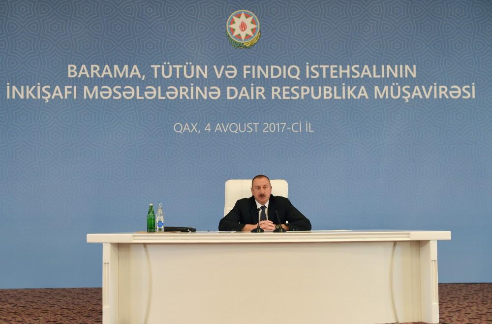 Ilham Aliyev chairs conference on development of sericulture, tobacco, hazelnut production in Gakh (PHOTO)
