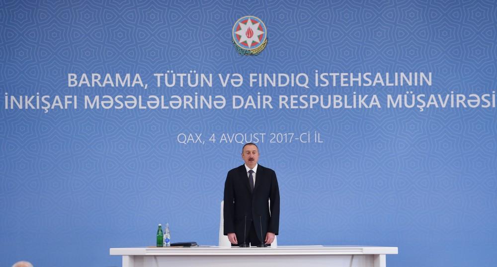 Ilham Aliyev chairs conference on development of sericulture, tobacco, hazelnut production in Gakh (PHOTO)