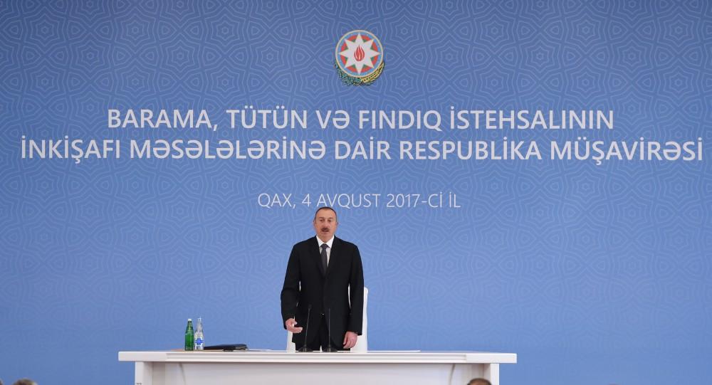 Ilham Aliyev chairs conference on development of sericulture, tobacco, hazelnut production in Gakh (PHOTO)