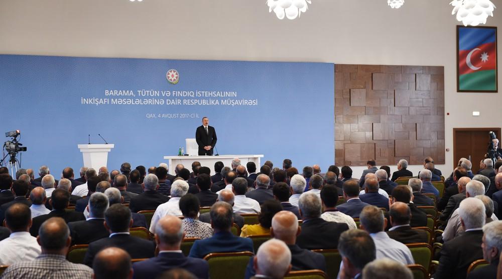 Ilham Aliyev chairs conference on development of sericulture, tobacco, hazelnut production in Gakh (PHOTO)