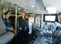 Ilham Aliyev views newly-built Tufan type border guard ship (PHOTO)