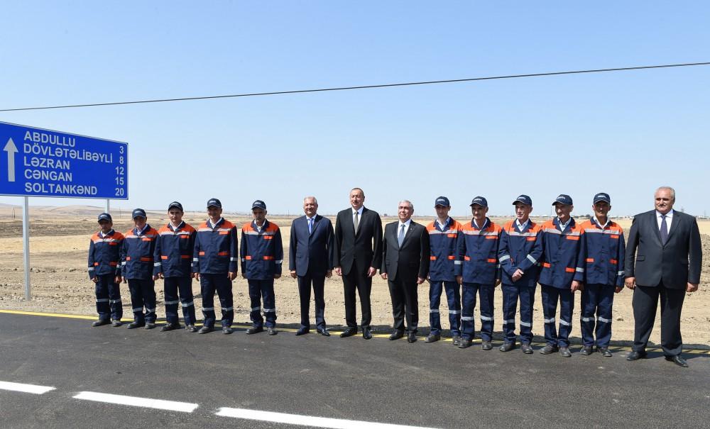 Ilham Aliyev attends opening of overhauled highway (PHOTO)