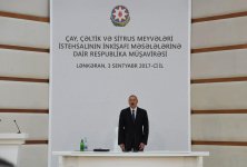 President Ilham Aliyev chairs republican conference on development of tea, rice and citrus fruits production in Lankaran (PHOTO)