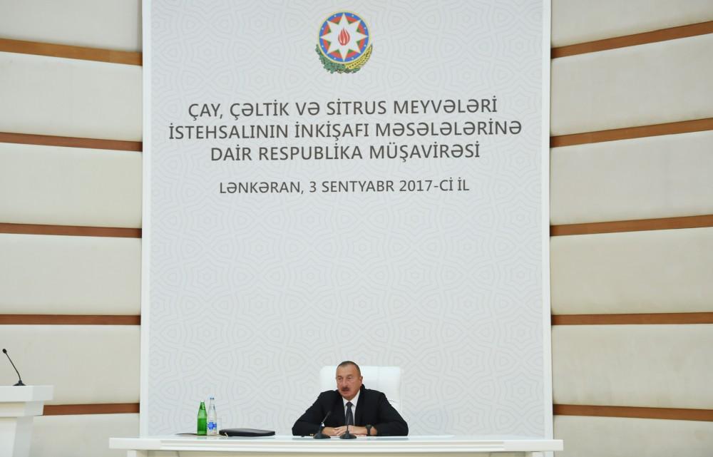 President Ilham Aliyev chairs republican conference on development of tea, rice and citrus fruits production in Lankaran (PHOTO)