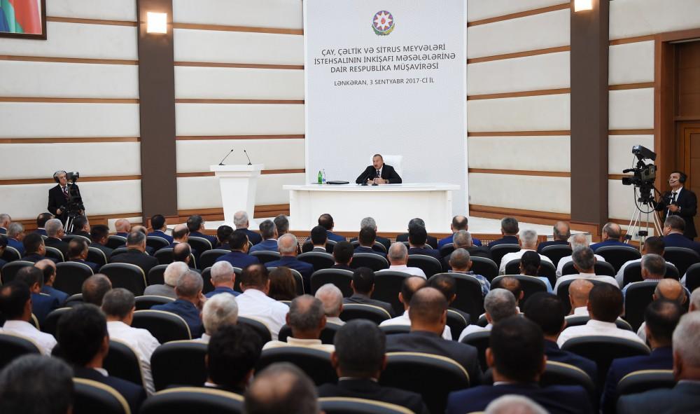 President Ilham Aliyev chairs republican conference on development of tea, rice and citrus fruits production in Lankaran (PHOTO)