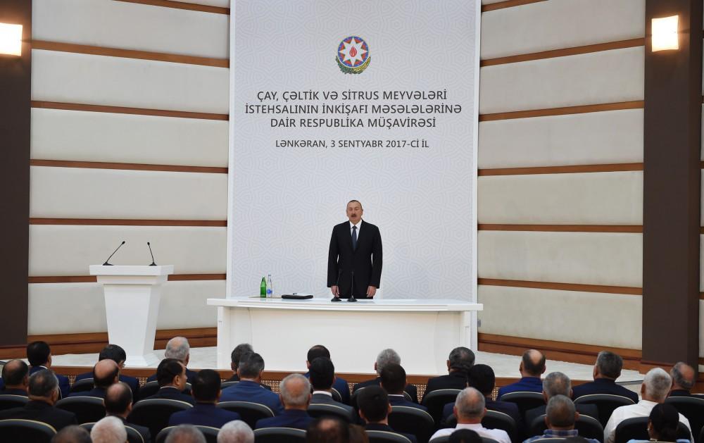 President Ilham Aliyev chairs republican conference on development of tea, rice and citrus fruits production in Lankaran (PHOTO)