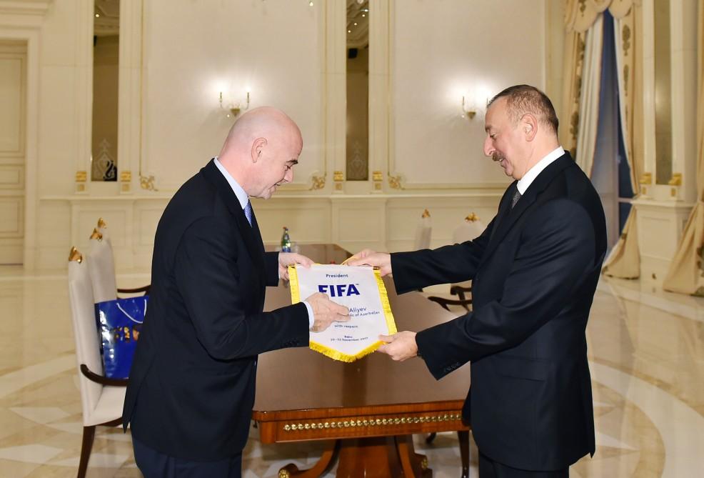 Ilham Aliyev receives FIFA president, secretary general (PHOTO)