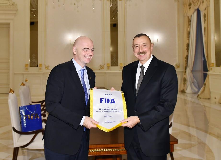 Ilham Aliyev receives FIFA president, secretary general (PHOTO)