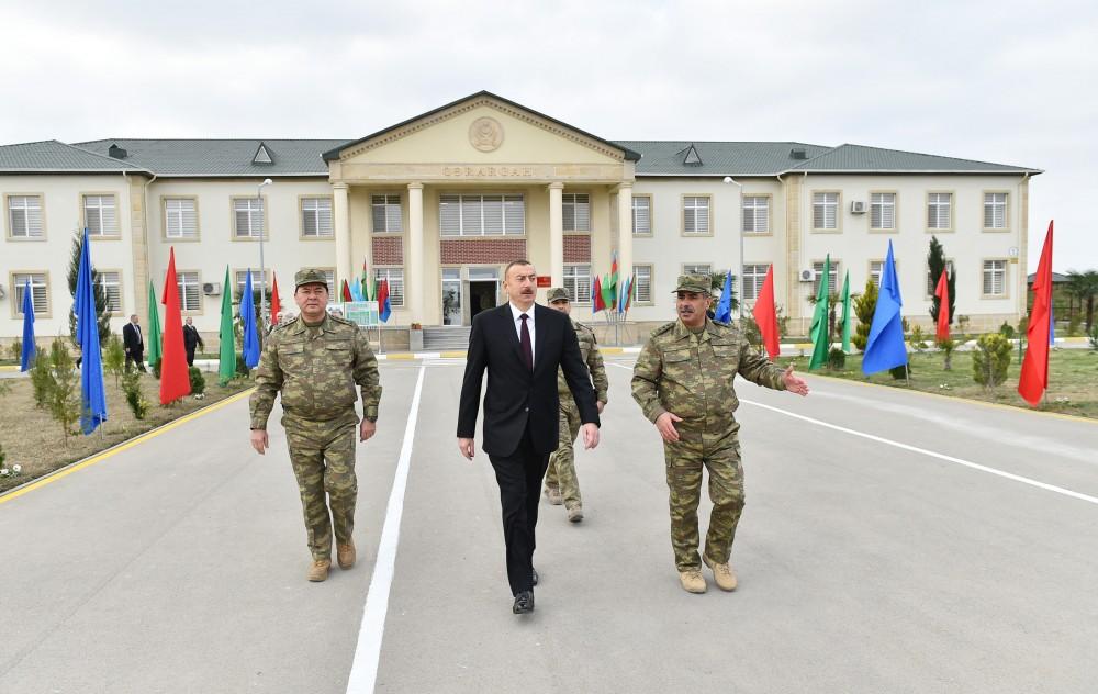 President Aliyev views conditions created at military unit in Aghjabadi (PHOTO)