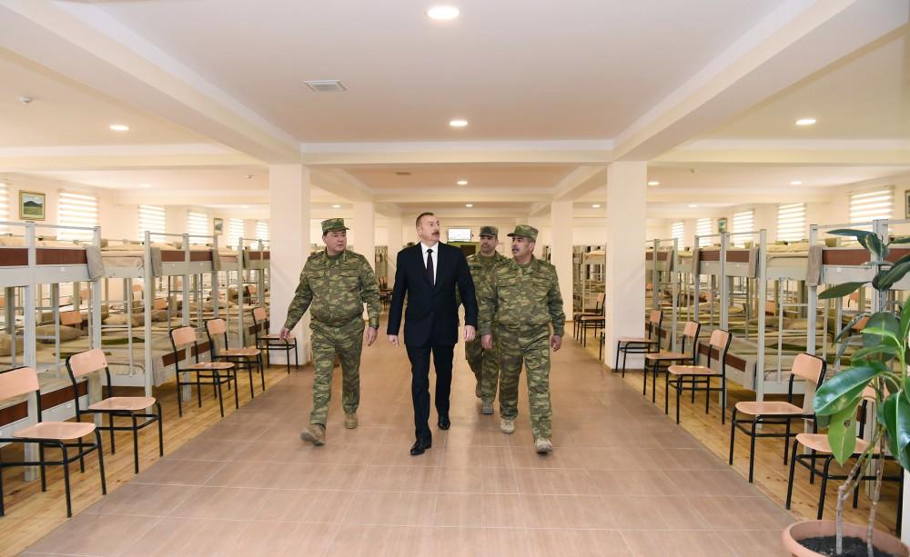 President Aliyev views conditions created at military unit in Aghjabadi (PHOTO)