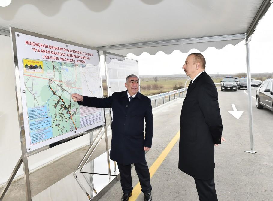President Aliyev attends opening of Aran-Garahaji section of Mingachevir-Bahramtepe road (PHOTO)