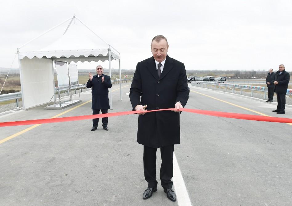 President Aliyev attends opening of Aran-Garahaji section of Mingachevir-Bahramtepe road (PHOTO)