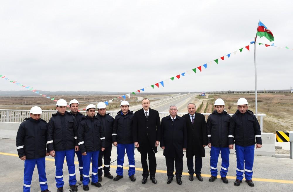 President Aliyev attends opening of Aran-Garahaji section of Mingachevir-Bahramtepe road (PHOTO)