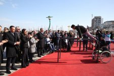 Leyla Aliyeva takes part in opening ceremony of sports ground at Seaside Boulevard (PHOTO)