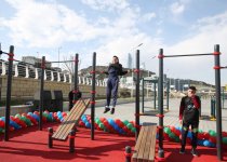 Leyla Aliyeva takes part in opening ceremony of sports ground at Seaside Boulevard (PHOTO)