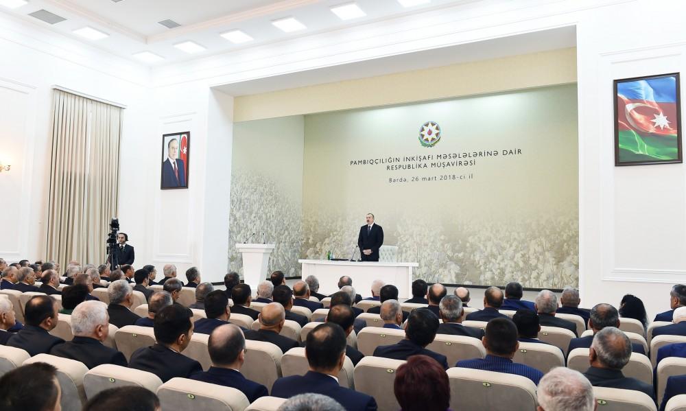 President Aliyev chairs cotton-growing conference in Barda (PHOTO)