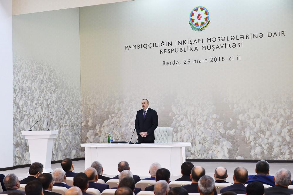 President Aliyev chairs cotton-growing conference in Barda (PHOTO)
