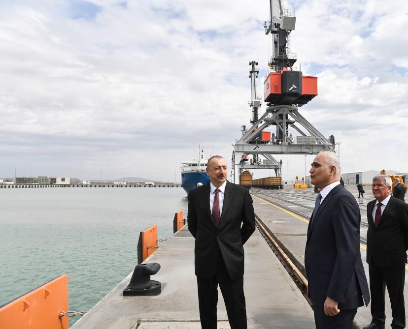 President Aliyev attends opening of Baku Int’l Sea Trade Port Complex (PHOTO)