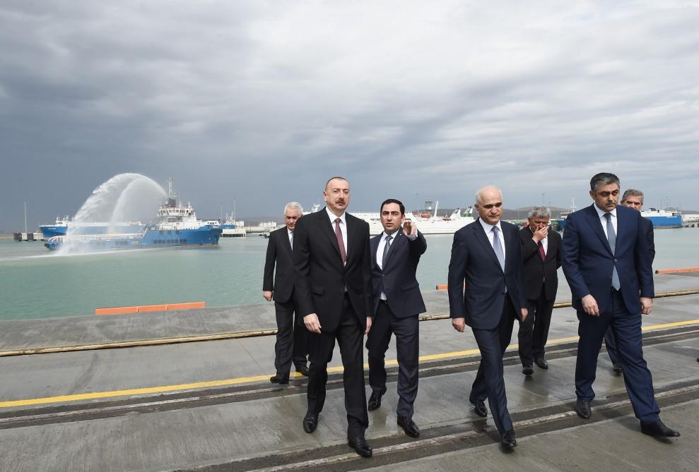 President Aliyev attends opening of Baku Int’l Sea Trade Port Complex (PHOTO)