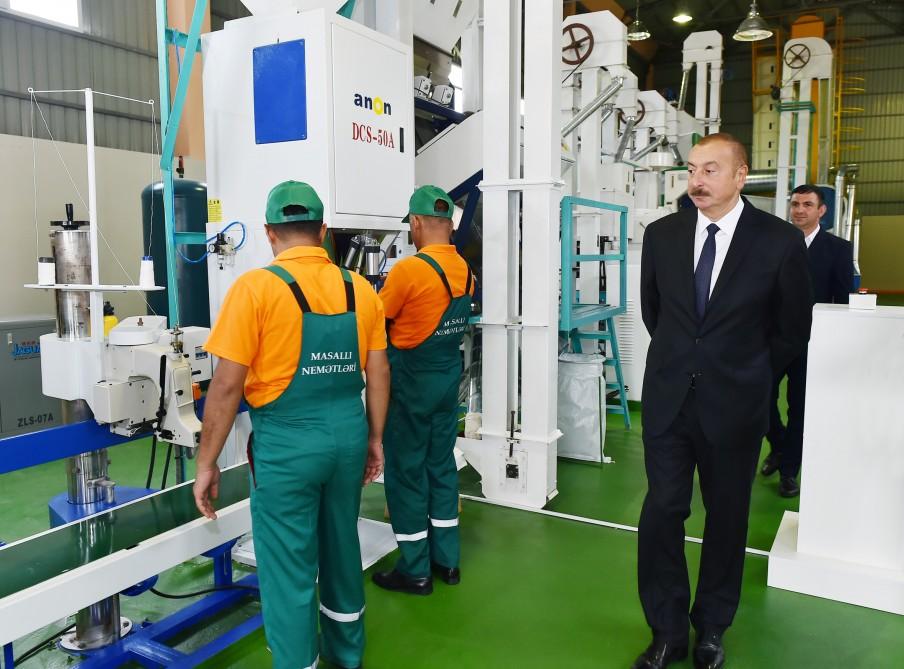 Azerbaijani president attends opening of Masalli-Nematlari LLC rice plant (PHOTO)