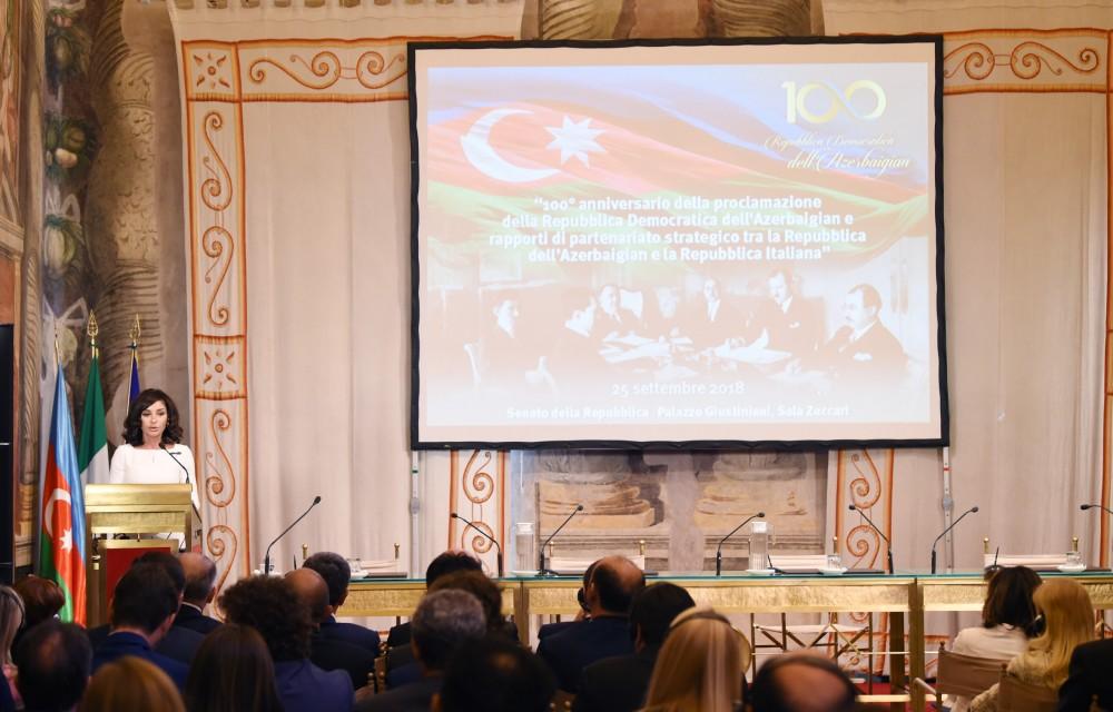 First VP Mehriban Aliyeva attends conference on centennial of ADR and relations of strategic partnership between Azerbaijan, Italy (PHOTO)