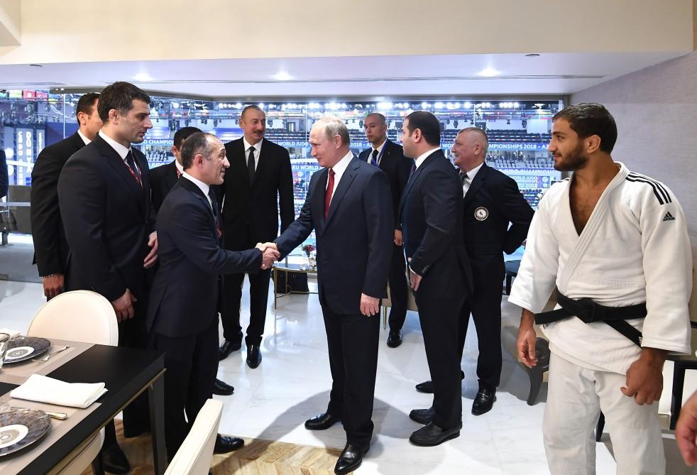 Azerbaijan's president, first VP, Russian, Mongolian presidents watch competitions at World Judo Championships (PHOTO)