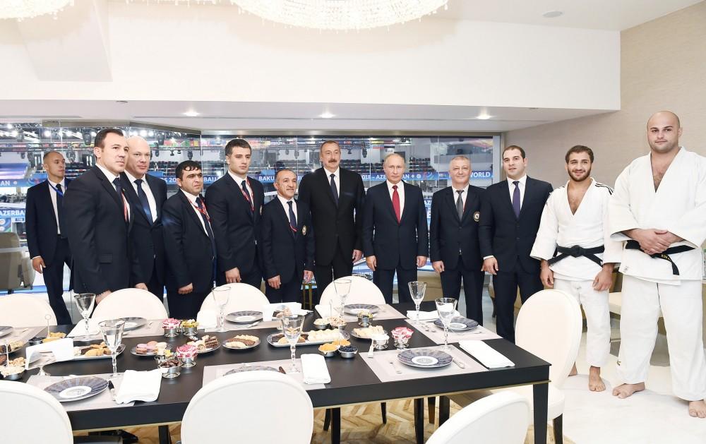 Azerbaijan's president, first VP, Russian, Mongolian presidents watch competitions at World Judo Championships (PHOTO)
