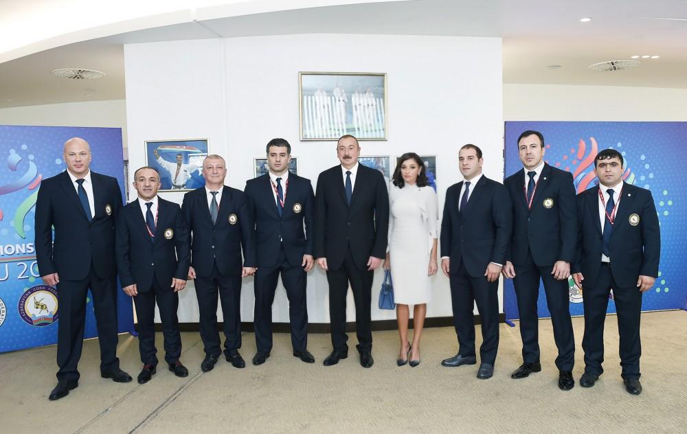 Azerbaijan's president, first VP, Russian, Mongolian presidents watch competitions at World Judo Championships (PHOTO)